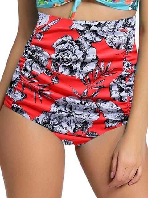 ITFABS Women Retro Floral High Waist Bikini Bottoms Swimwear Swimming Trunks Thongs Beachwear