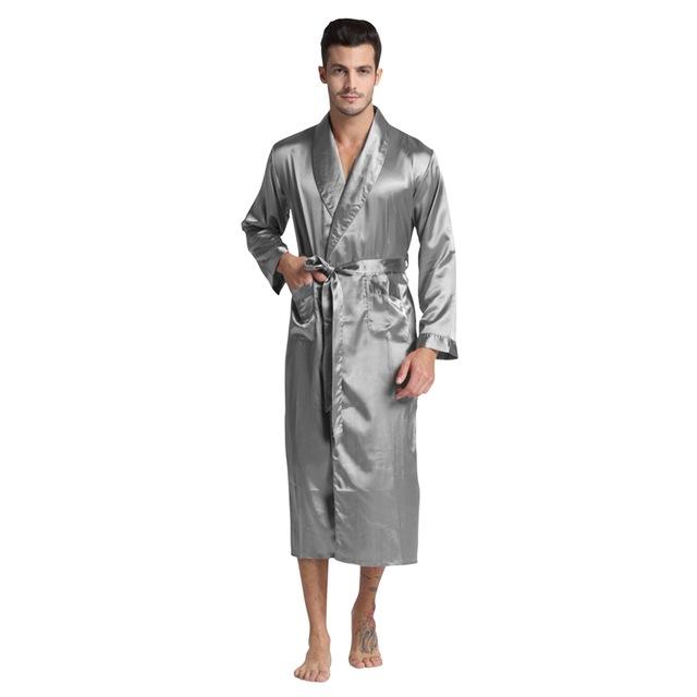 Tony&Candice Men's Silk Satin Bathrobe Robe Long Solid Silk Pajamas Men Silk Nightgown Sleepwear kimono homme Dressing Gown