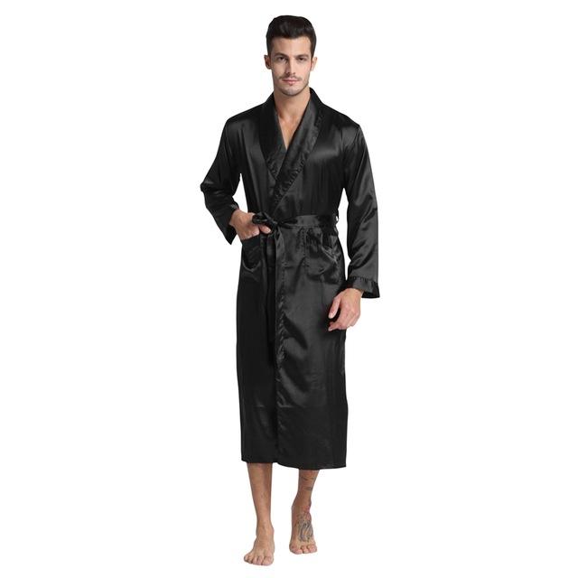 Tony&Candice Men's Silk Satin Bathrobe Robe Long Solid Silk Pajamas Men Silk Nightgown Sleepwear kimono homme Dressing Gown