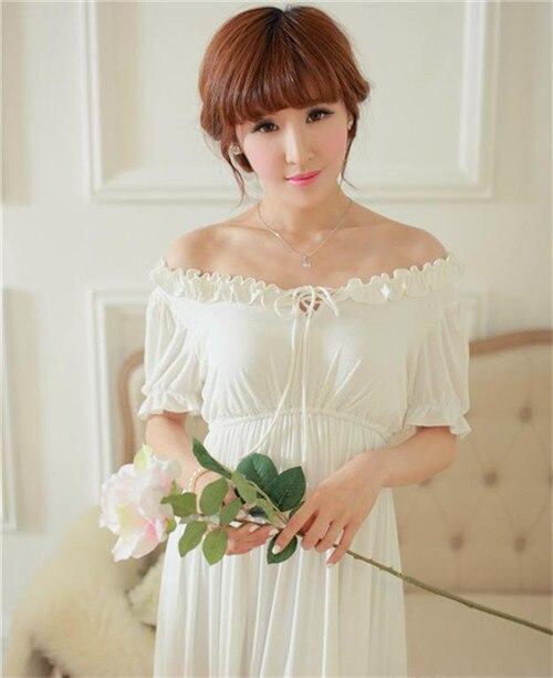 Free shipping Round Neck White long dress  elegant woman comfortable modal nightdress,ruffles ankle-length one piece vestidos