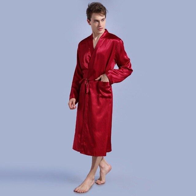 1844Brand Long Robe Emulation Silk Soft Home Bathrobe Plus Size S-XXL Nightgown For Men Kimono Robes Autunm Spring Winter Summer