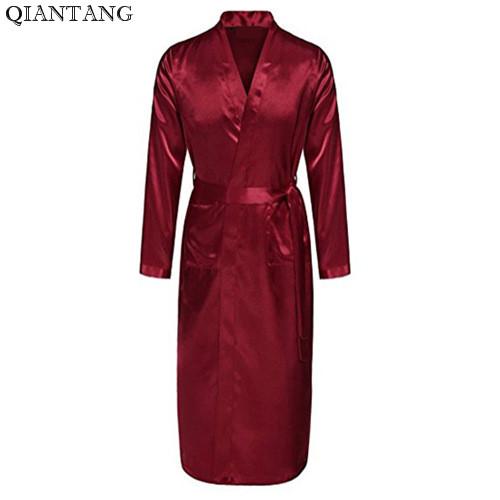 BURGUNDY Mens Robe Hot Sale Faux Silk Kimono Bath Gown Bathrobe Nightgown Sleepwear Hombre Pijama Size S M L XL XXL XXXL ZhM025