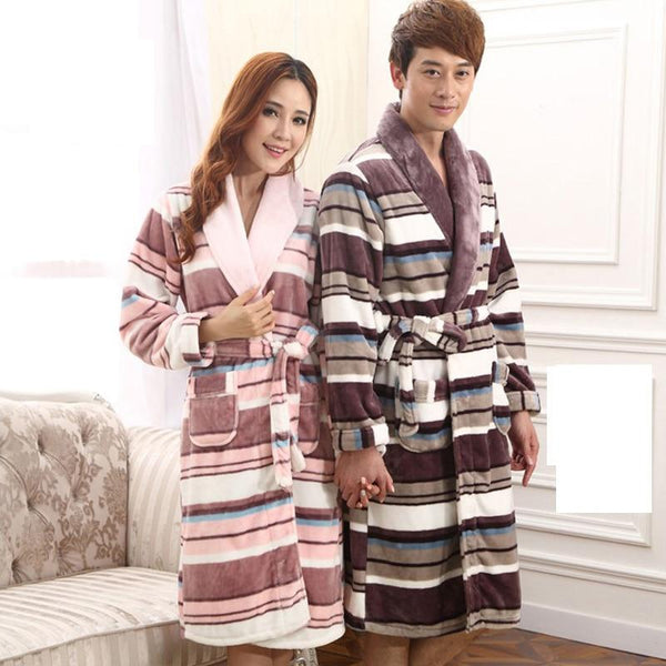 Winter flannel robe men bathrobe lovers male thickening coral fleece velvet men couples nightgown long sleeve