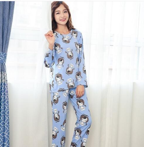 Women Pajamas Sets autumn long Sleeve Thin Cotton Cartoon Print Pyjamas Cute Young Girl Sleepwear Girl pijamas Mujer Nightgown