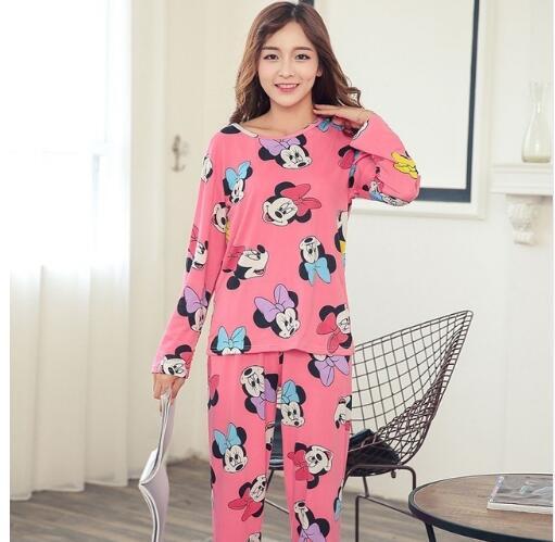 Women Pajamas Sets autumn long Sleeve Thin Cotton Cartoon Print Pyjamas Cute Young Girl Sleepwear Girl pijamas Mujer Nightgown