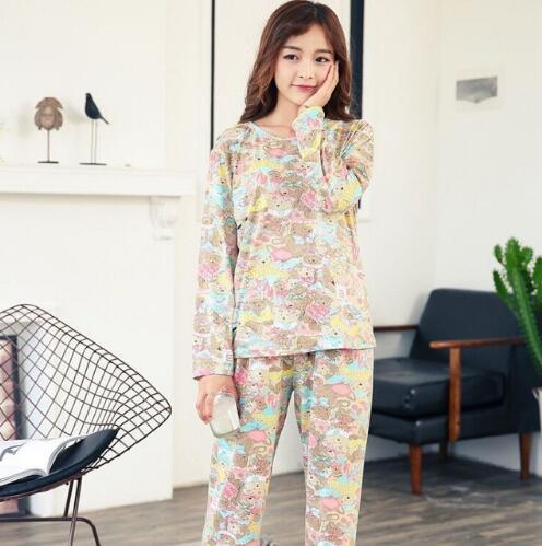 Women Pajamas Sets autumn long Sleeve Thin Cotton Cartoon Print Pyjamas Cute Young Girl Sleepwear Girl pijamas Mujer Nightgown
