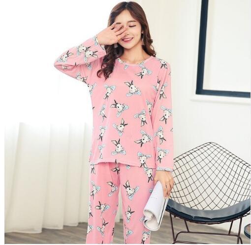 Women Pajamas Sets autumn long Sleeve Thin Cotton Cartoon Print Pyjamas Cute Young Girl Sleepwear Girl pijamas Mujer Nightgown