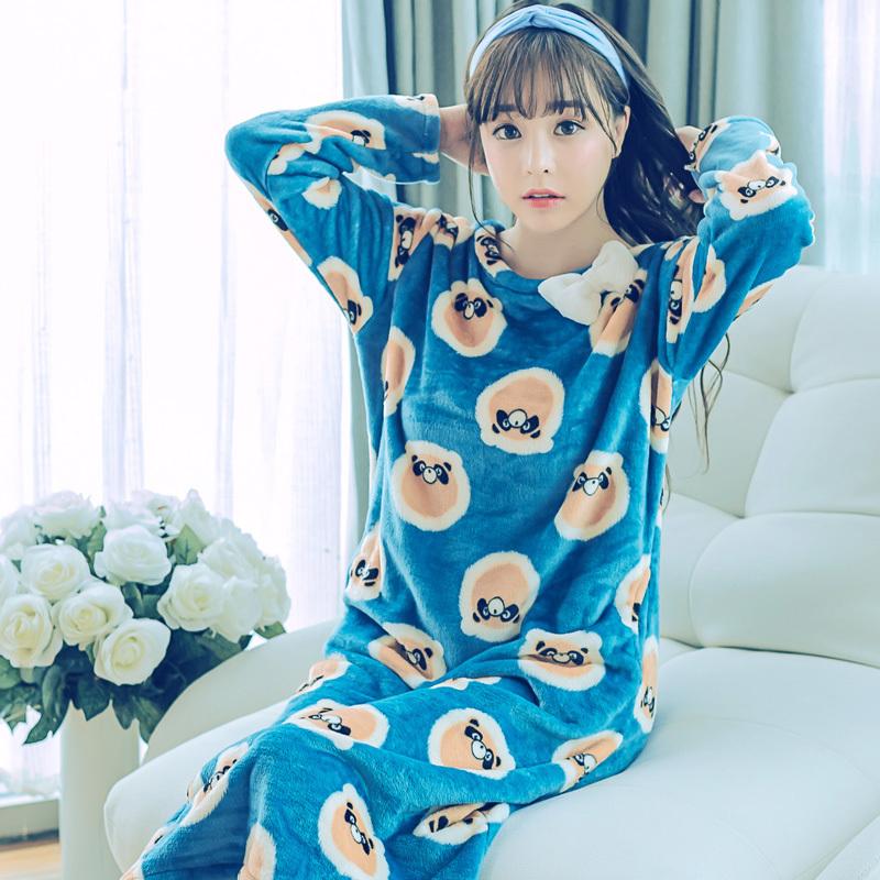 Fashion Women Winter Night Skirt Leisure Home Clothes Long Sleeve Thicken Warm Flannel NIghtgown For Women Dress Sleepwear Girl