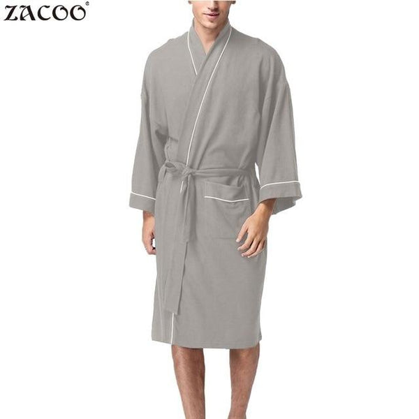 ZACOO Men's Shawl-Collar Coral Flannel Bath Robe Winter Autumn Casual Nightgown Long Bathrobe Men Sleepwear Robes