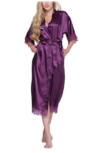 High Quality Black Women Silk Rayon Robe Sexy Long Lingerie Sleepwear Kimono Yukata Nightgown Plus Size S M L XL XXL XXXL A-050