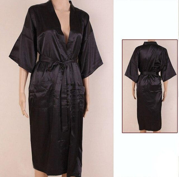 Black Chinese Men Faux Silk Robe Summer New Kimono Bath Gown Bathrobe Nightgown Sleepwear Pijama Size S M L XL XXL XXXL MR005