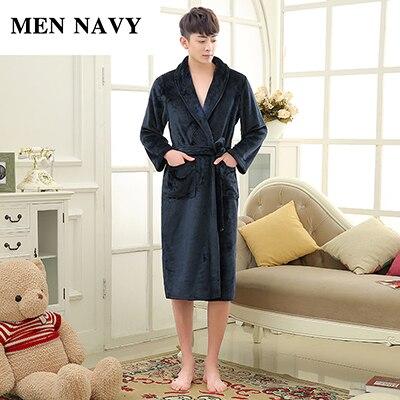 On Sale Men Soft as Silk Flannel Long Bath Robe Male Kimono Bathrobe Lovers Dressing Gown Winter Warm Robes Classic Nightgowns