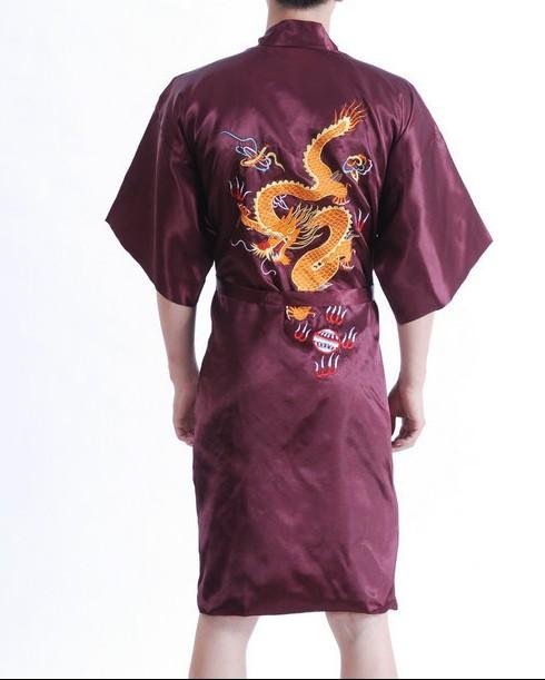 New Arrival Navy Blue Male Silk Robe Chinese Classic Embroidery Night Wear Traditional Kimono Gown Size S M L XL XXL XXXL MR038