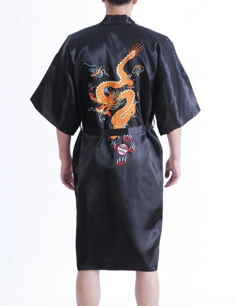 New Arrival Navy Blue Male Silk Robe Chinese Classic Embroidery Night Wear Traditional Kimono Gown Size S M L XL XXL XXXL MR038