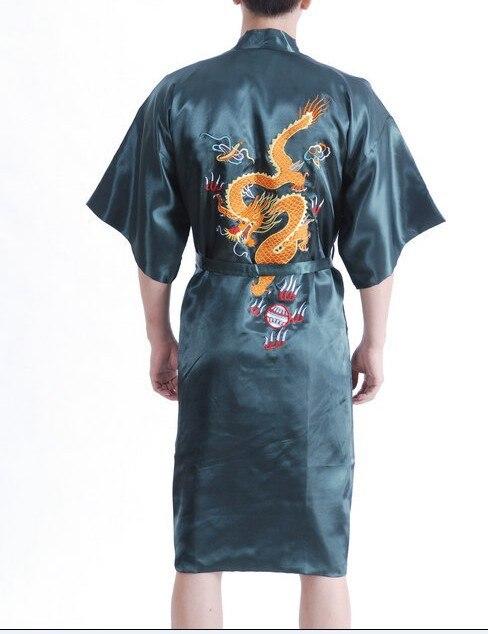 New Arrival Navy Blue Male Silk Robe Chinese Classic Embroidery Night Wear Traditional Kimono Gown Size S M L XL XXL XXXL MR038