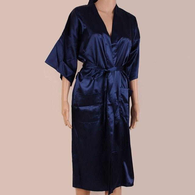 Newest Navy Blue Chinese Men Bath Robe Kimono Bath Gown Faux Silk Yukata Nightgown Size M L XL XXL XXXL Free Shipping