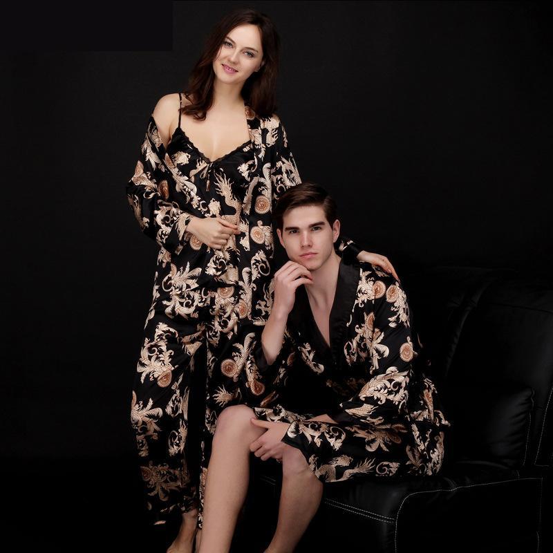 Luxury Paisley Pattern Kimono Robes Men's Silk Satin Nightgown Women Kimono Dressing Gown Bathrobe Sleepwear Pajamas Sets