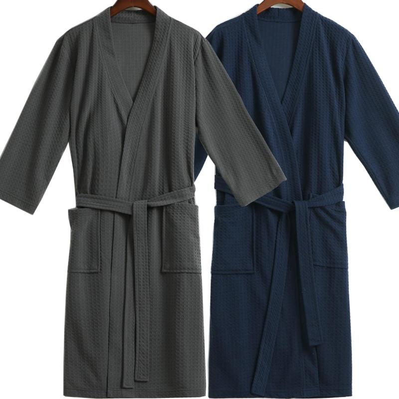 Men Waffle Bath Robe Suck Water Elegant Bathrobe Male Night Dressing Gown Mens Plus Size Kimono Robes Classic Lounge Sleepwear