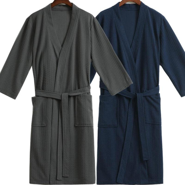 Men Waffle Bath Robe Suck Water Elegant Bathrobe Male Night Dressing Gown Mens Plus Size Kimono Robes Classic Lounge Sleepwear