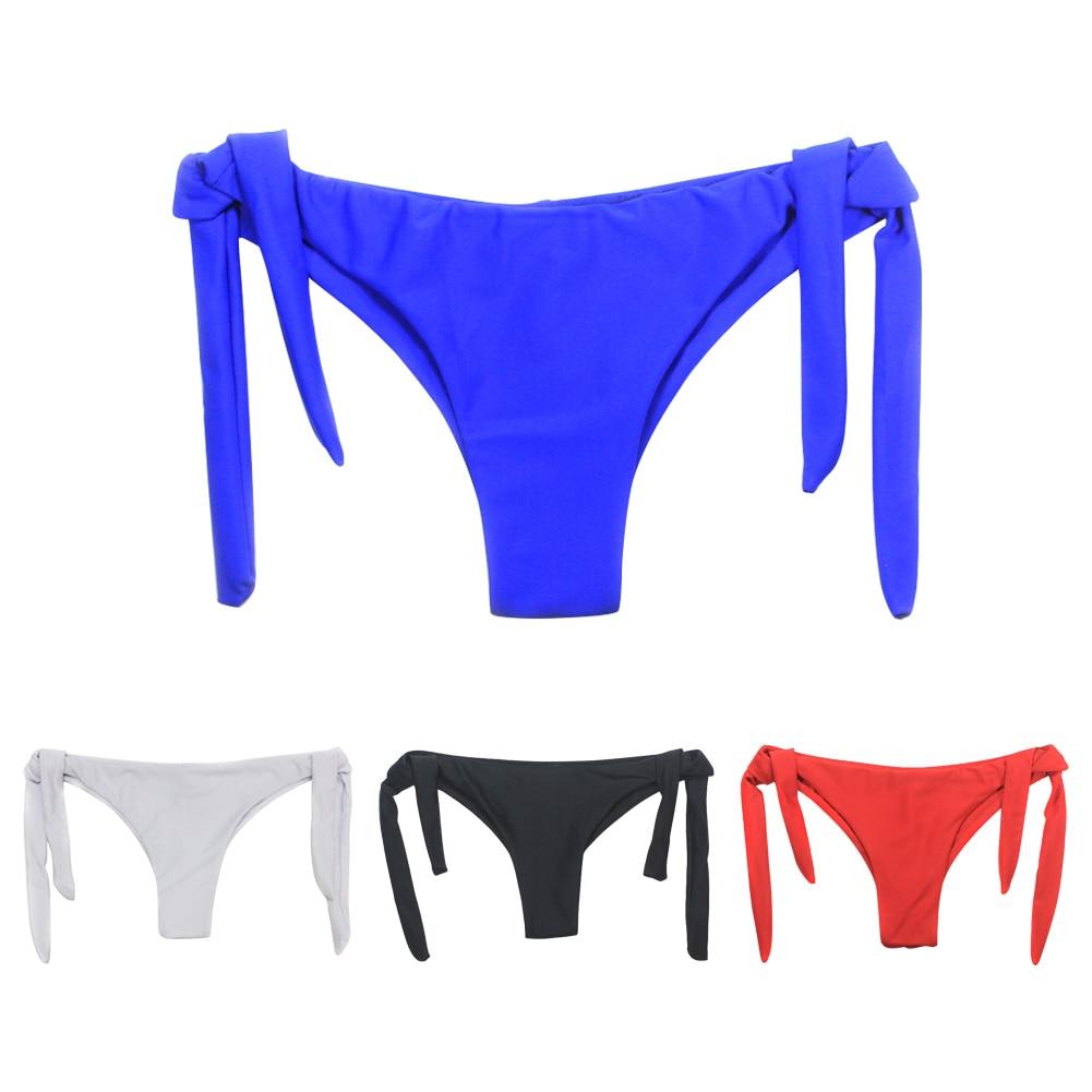 2018 Sexy Solid Thong Swim String Bikini Brazilian Cut Swimwear Women Bottom Adjustable Briefs Swimsuit Panties Underwear
