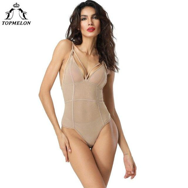 TOPMELON Underwear Women Modeling Strap Tops Slim Shapewear Body Shaper Bodysuit Sexy Hollow Out Mesh Transparent Lingerie