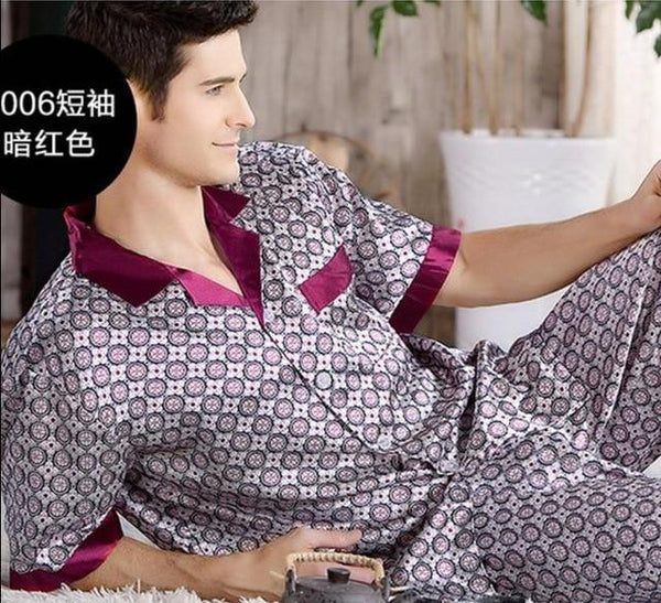 Summer Mens Stain Silk Pajama Set Pajamas Men Sleepwear Modern Style Silk Nightgown Home Male Satin Soft Cozy For Sleeping
