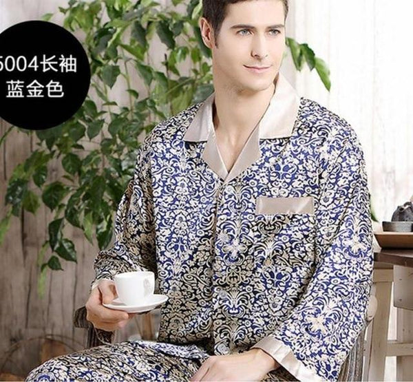 Spring Mens Stain Silk Pajama Set Pajamas Men Sleepwear Modern Style Silk Nightgown Home Male Satin Soft Cozy For Sleeping