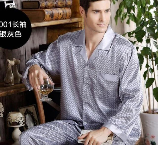 Spring Mens Stain Silk Pajama Set Pajamas Men Sleepwear Modern Style Silk Nightgown Home Male Satin Soft Cozy For Sleeping