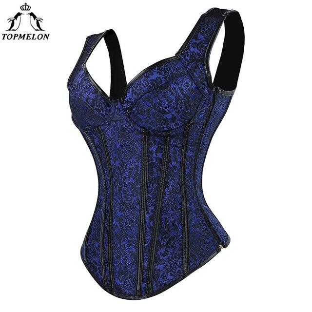 TOPMELON Gothic Steampunk Steel Boned Corset with Strap Bustier Women Corselet Sexy Retro Slim Floral Lace Up New Tops 6XL