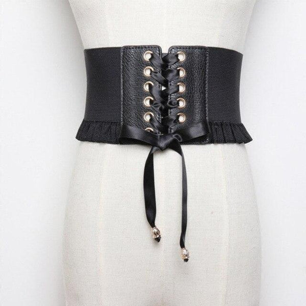 TOPMELON Steampunk Accessories Slimming Belt Waist Trainer Women Modeling Strap Wide Band Underbust Solid Ruffles Lace Up Belts
