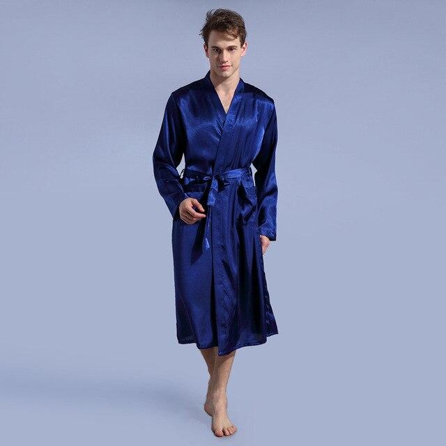 Silk Satin Robe Long Night Robe Full Sleeve Bathrobe Solid Kimono Homme Sexy Roupao Fashion Dressing Gown For Men