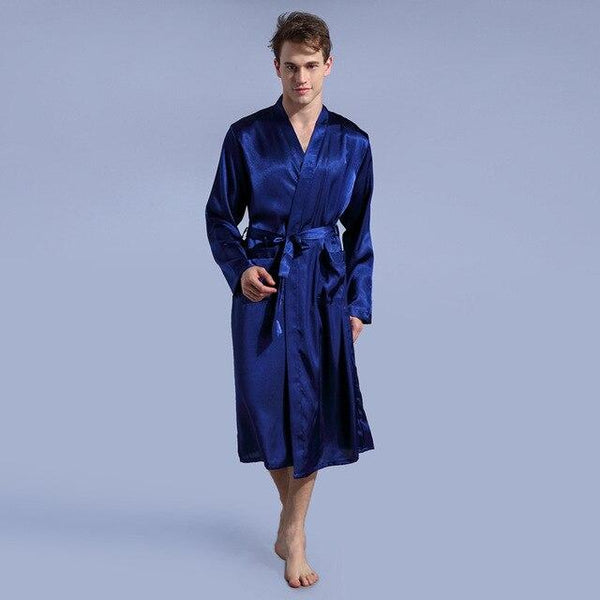 Silk Satin Robe Long Night Robe Full Sleeve Bathrobe Solid Kimono Homme Sexy Roupao Fashion Dressing Gown For Men