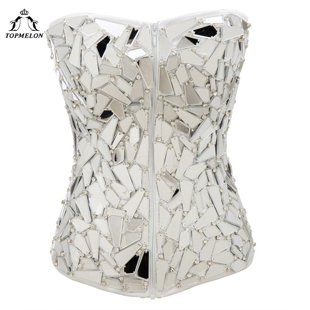TOPMELON Sexy Corset Steampunk Bustier Modeling Strap Gothic Corselet Corset Women Fashion Sequined Plaid Party Club Corset Tops
