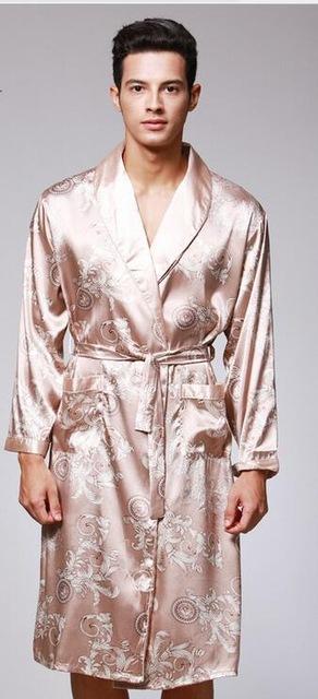 Mens Robe Silk Satin Pajamas Sleepwear Robes Bathrobe Nightgown  peignoir sexy pour hommes dragon embroidered kimono erkek