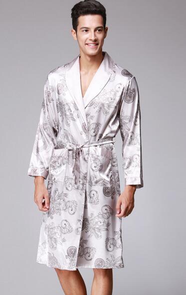 Mens Robe Silk Satin Pajamas Sleepwear Robes Bathrobe Nightgown  peignoir sexy pour hommes dragon embroidered kimono erkek