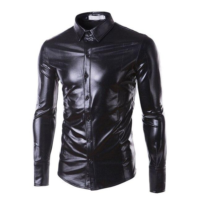 Loldeal Mens Trend Night Club Coated Metallic Halloween Gold Silver Button Down Shirts Party Shiny Long Sleeves Dress Shirts