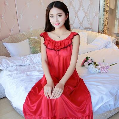 Plus Size 4XL Women's Sexy Silk Nightgowns Ladies Lace Long Sleepwear 2018 Summer Girls Sleeveless Loose Sleepdress Sleepshirts
