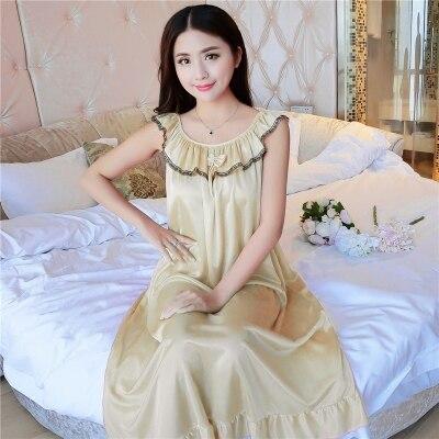 Plus Size 4XL Women's Sexy Silk Nightgowns Ladies Lace Long Sleepwear 2018 Summer Girls Sleeveless Loose Sleepdress Sleepshirts