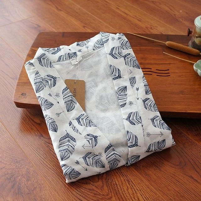 Summer Men's Robe 100% Cotton Gauze Leaf Loose Comfortable Leaves Kimono Robes home clothing nightly Bathrobes