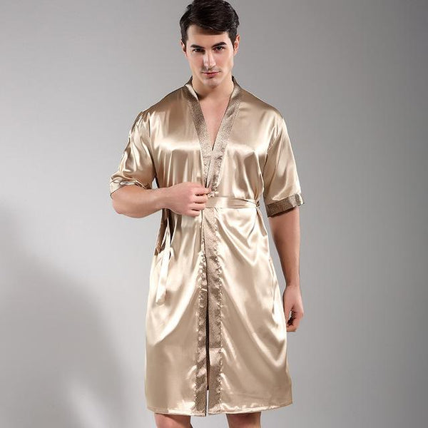 2018 New Spring Luxury Bathrobe Mens Print Free Size Silk Satin Pajamas Kimono Summer Male Nightgown Chinese Silk Robe