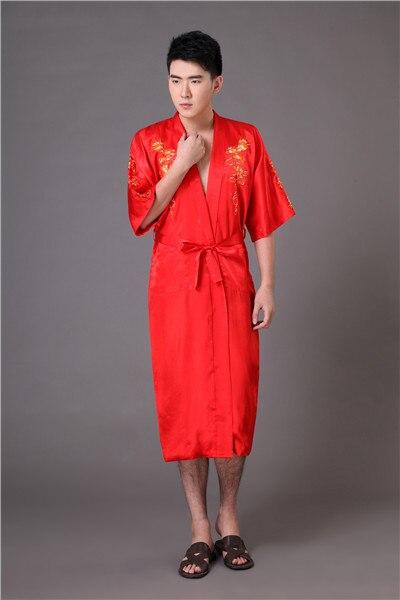 Black Chinese Men's  Embroidery Dragon Robe Nightgown Hot Sale Silk Satin Sleepwear Kimono Gown Size S M L XL XXL XXXL MR008