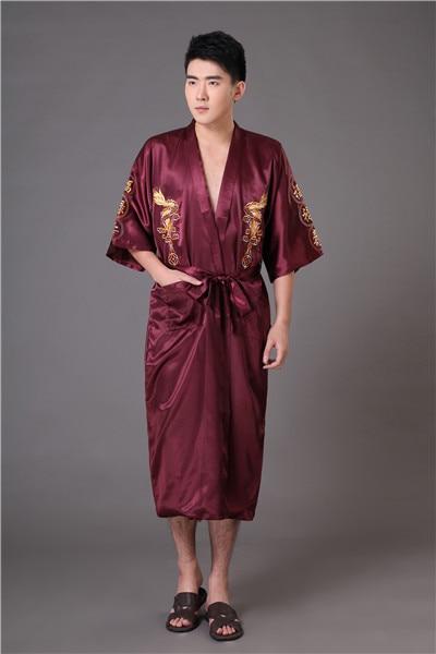 Black Chinese Men's  Embroidery Dragon Robe Nightgown Hot Sale Silk Satin Sleepwear Kimono Gown Size S M L XL XXL XXXL MR008