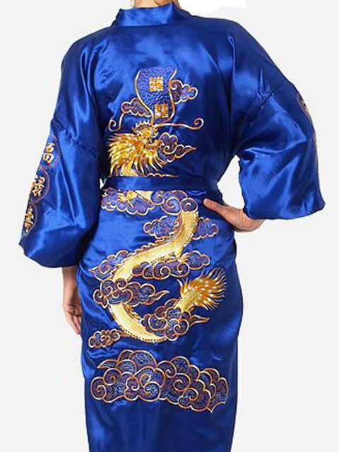 Black Chinese Men's  Embroidery Dragon Robe Nightgown Hot Sale Silk Satin Sleepwear Kimono Gown Size S M L XL XXL XXXL MR008