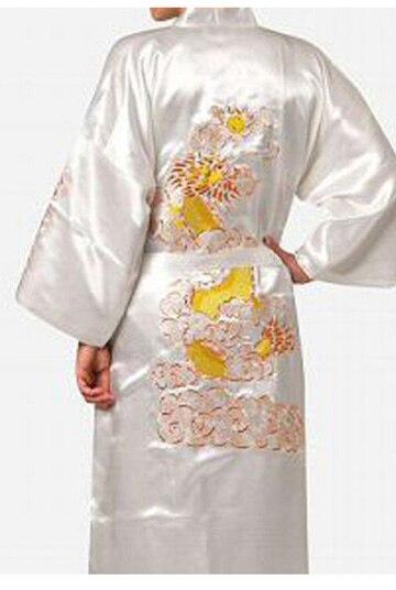 Black Chinese Men's  Embroidery Dragon Robe Nightgown Hot Sale Silk Satin Sleepwear Kimono Gown Size S M L XL XXL XXXL MR008