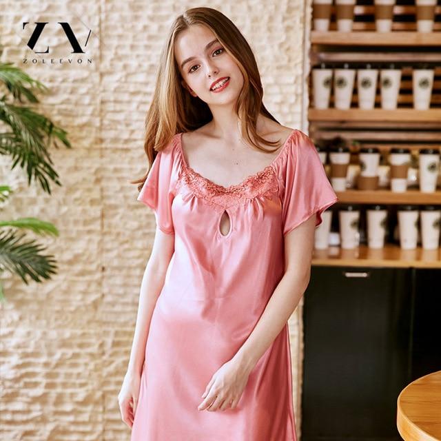 Sexy nightgowns sleepshirts Women Lingerie Silk Sleepwear Sexy Lingerie Nightdress for women Scoop neckline sleepshirts female