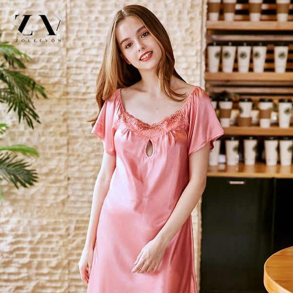 Sexy nightgowns sleepshirts Women Lingerie Silk Sleepwear Sexy Lingerie Nightdress for women Scoop neckline sleepshirts female