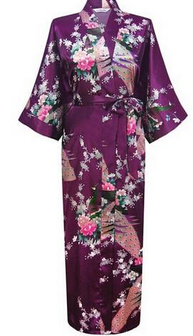 Brand New Long Robe Satin Rayon Bathrobe Nightgown For Women Kimono Sleepwear Flower Plus Size S-XXXL S02D