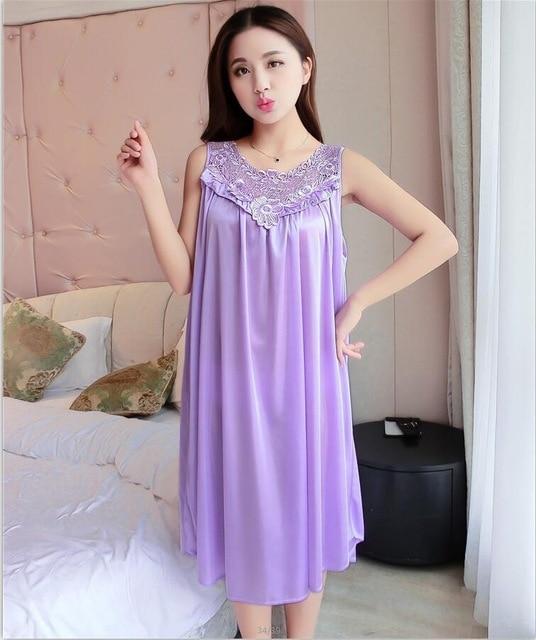 Women Nightgowns Silk Satin long Night Dress Sexy Spaghetti Strap V-Neck Lace Home Dress Night Shirt Sleepwear Nightwear