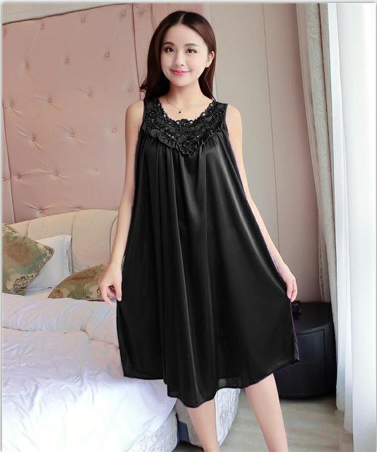 Women Nightgowns Silk Satin long Night Dress Sexy Spaghetti Strap V-Neck Lace Home Dress Night Shirt Sleepwear Nightwear