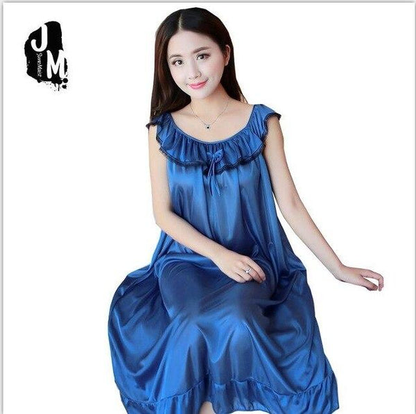 Women Nightgowns Silk Satin long Night Dress Sexy Spaghetti Strap V-Neck Lace Home Dress Night Shirt Sleepwear Nightwear